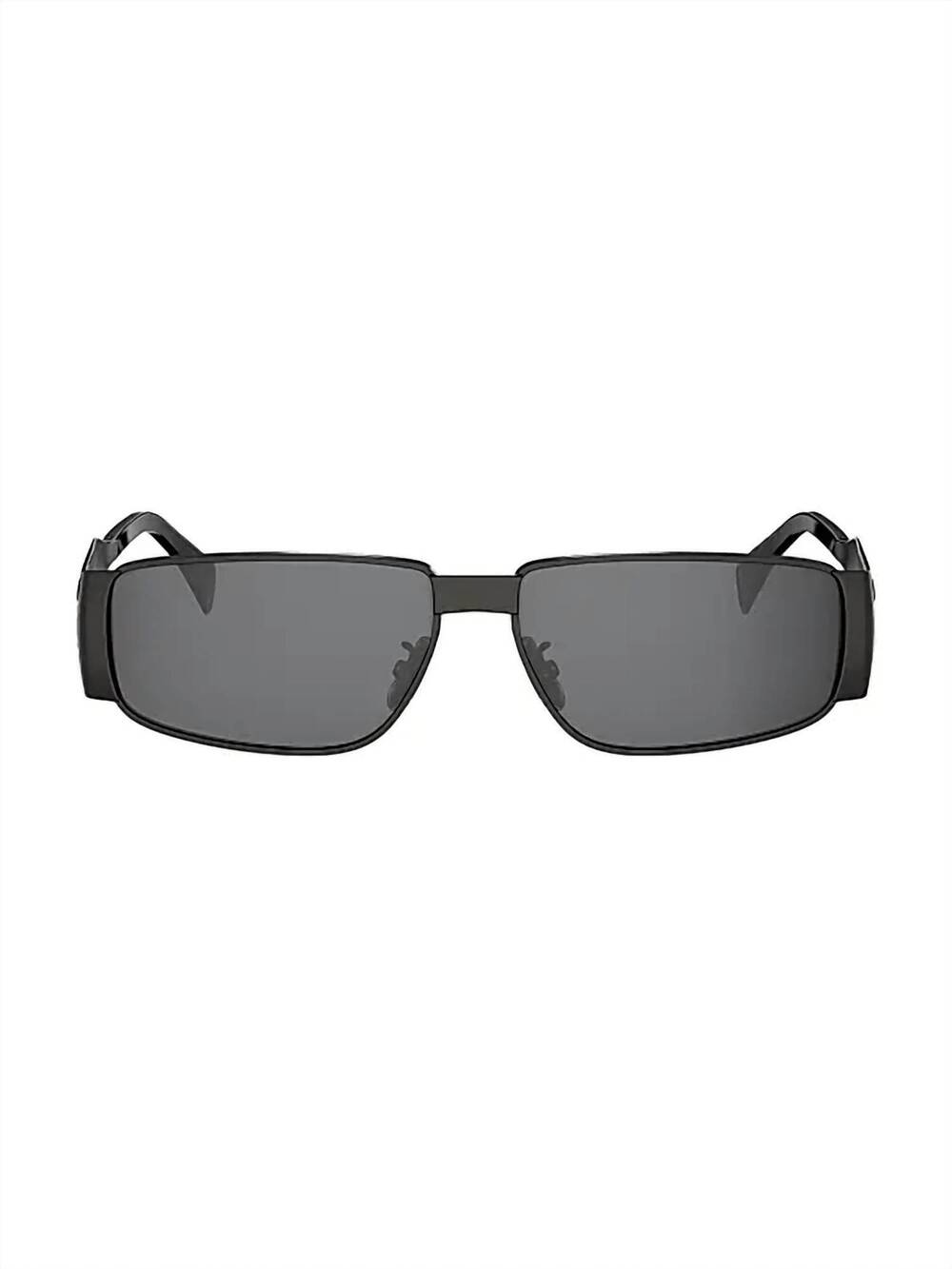 NEW CELINE men's metal triomphe rectangular sunglasses in shiny ruthenium and sm